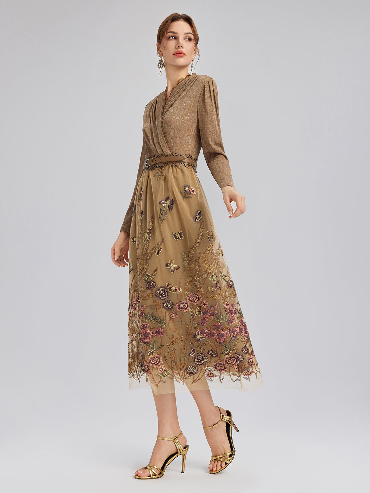 Knit & Tulle Embroidered Dress (Belt Included)