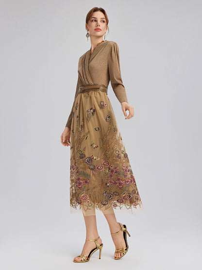 Knit & Tulle Embroidered Dress (Belt Included)