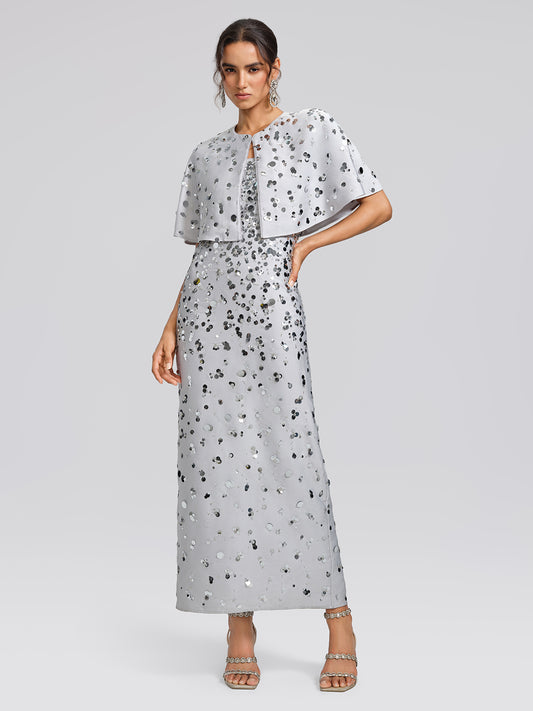 Gradient Sequin Dress & Shawl Set