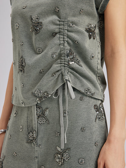 Garment Dyeing Beaded Denim Hoodie