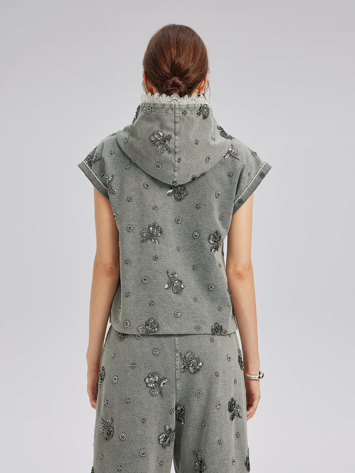 Garment Dyeing Beaded Denim Hoodie