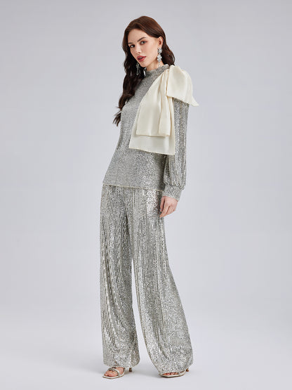 Luxe Sequin Top with Detachable Tie