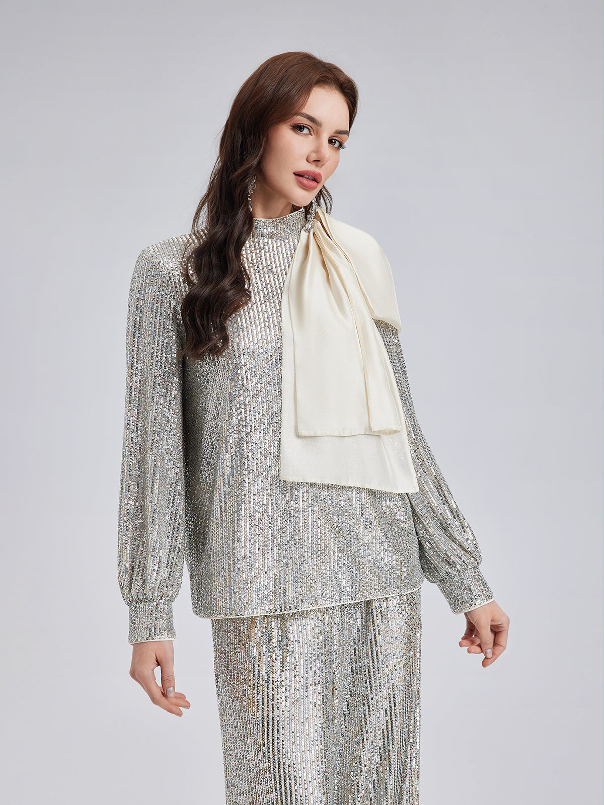 Luxe Sequin Top with Detachable Tie