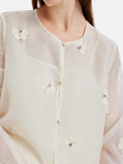 Floral Embellishments Sheer Cardigans