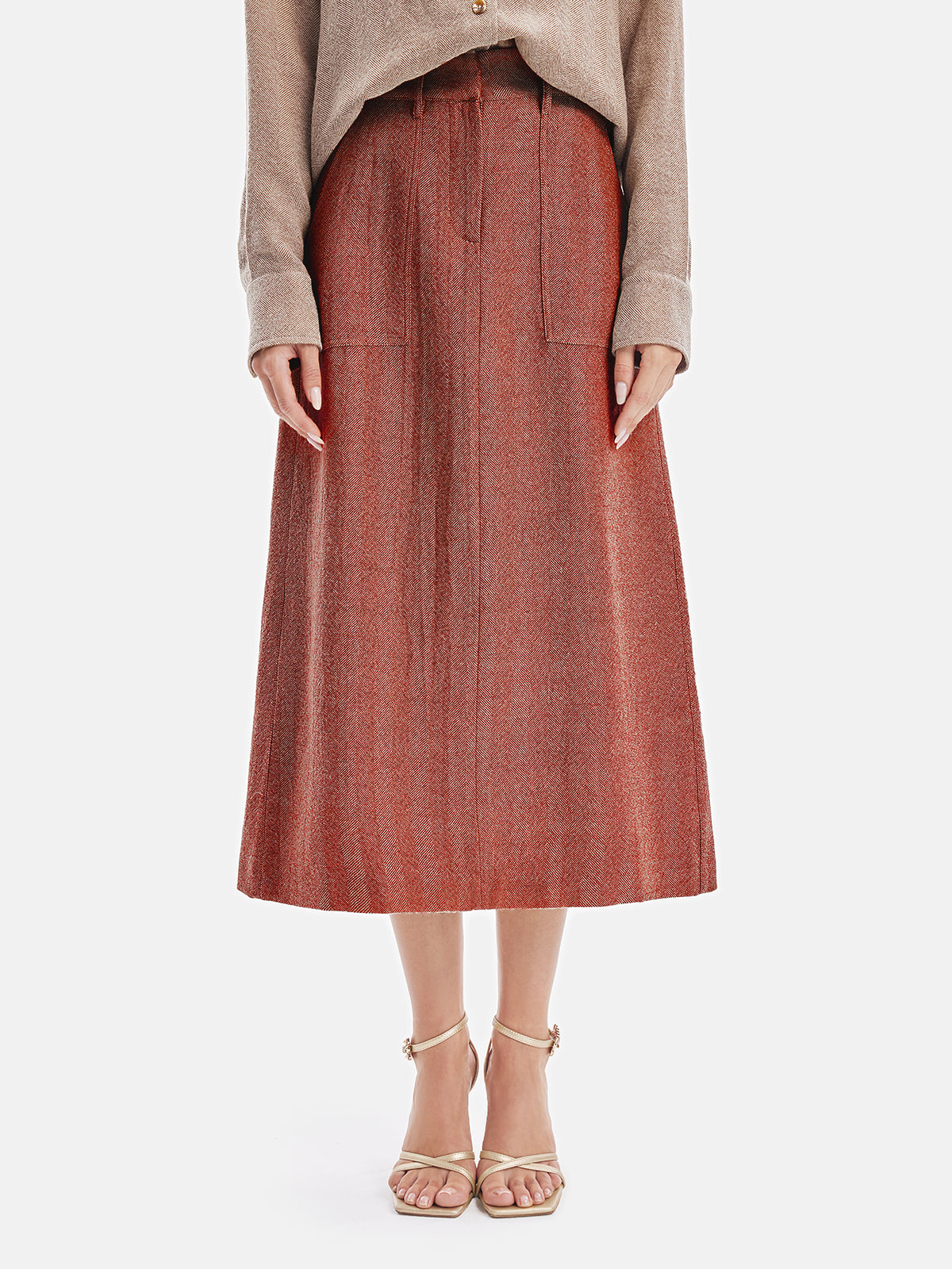 Wool Blend A-Line Midi Skirt