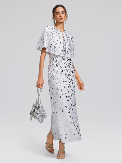Gradient Sequin Dress & Shawl Set
