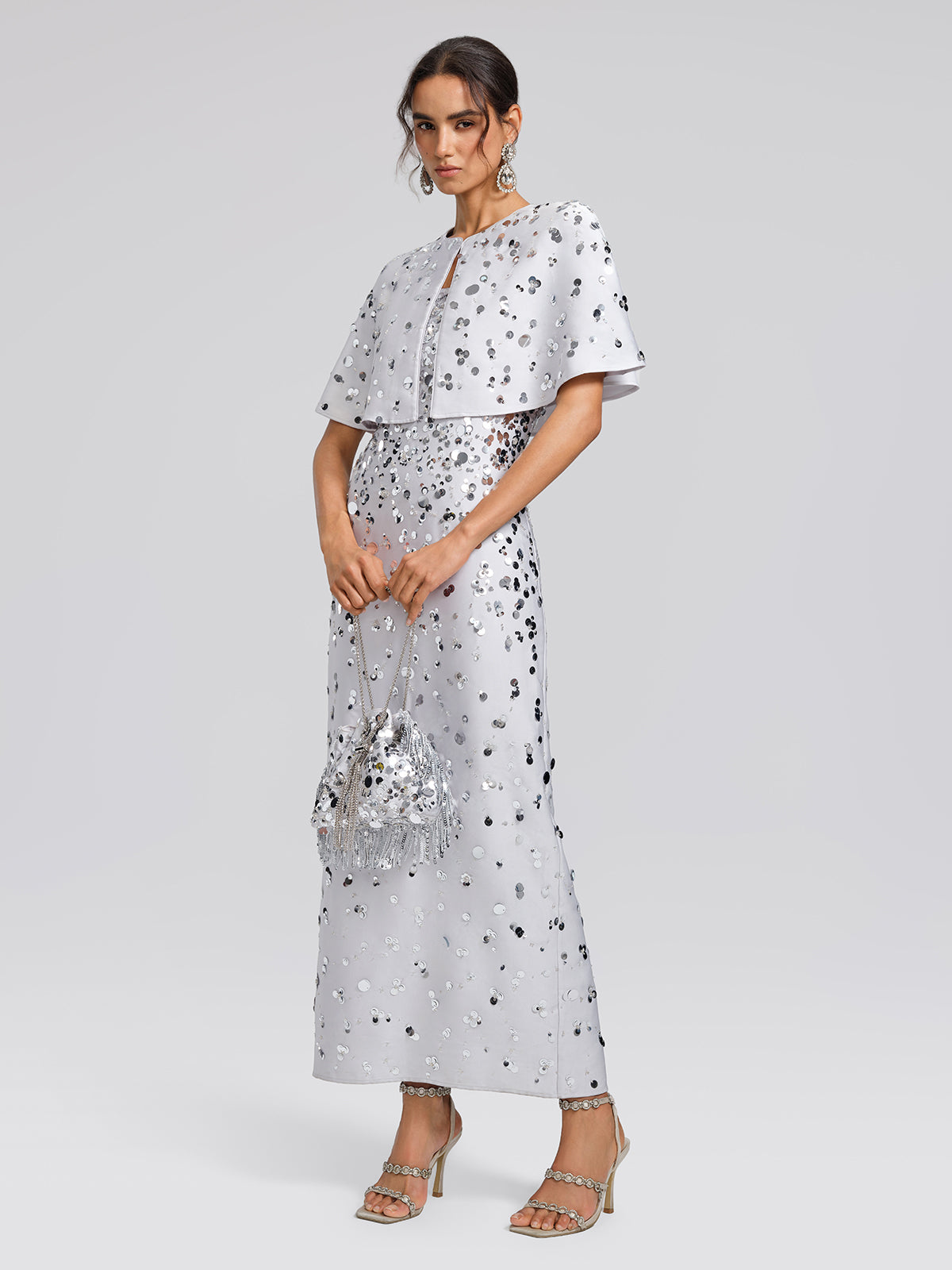 Gradient Sequin Dress & Shawl Set