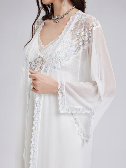 Lace-Trimmed Crystal Pajama Set