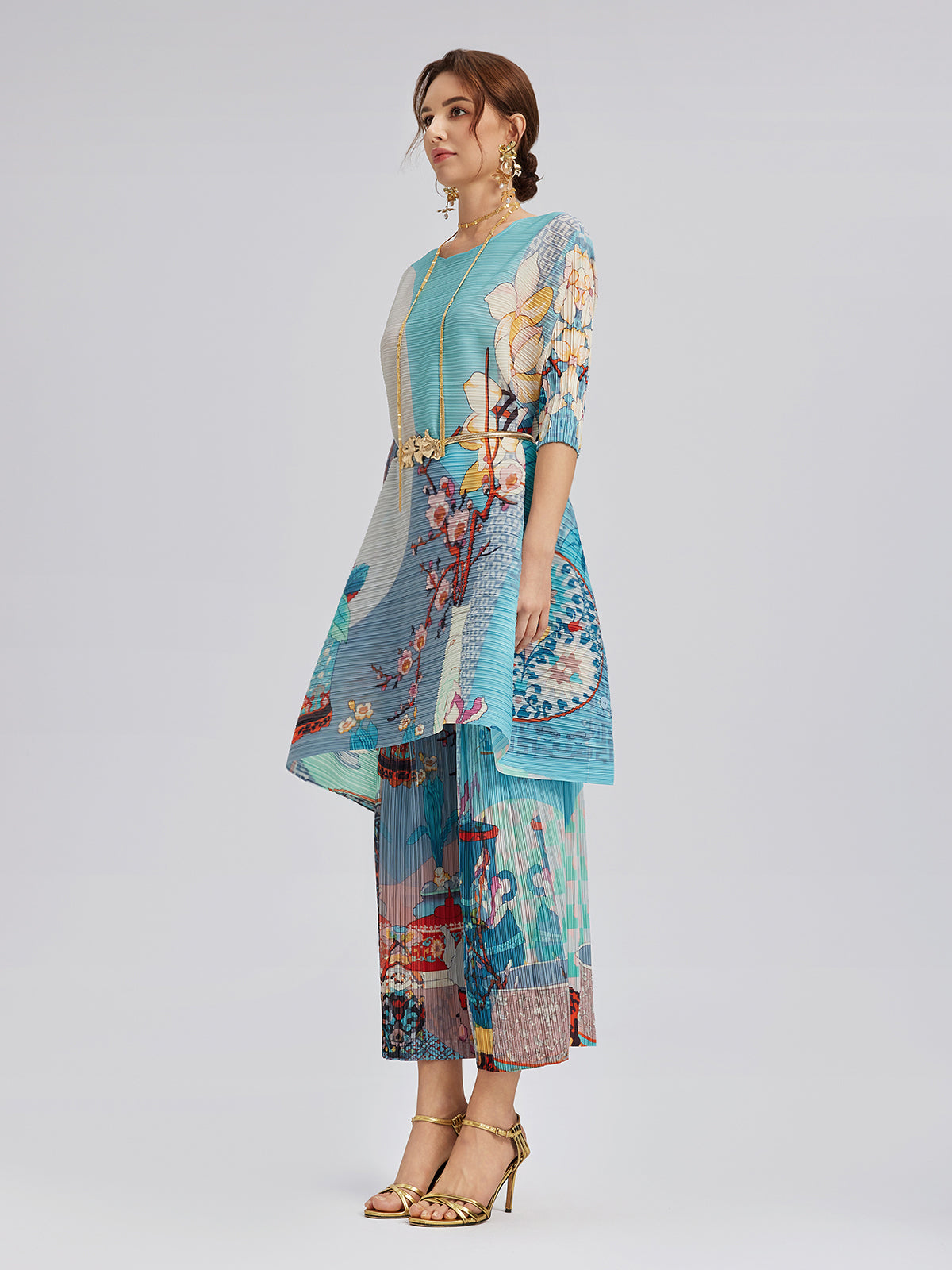 Artistic Print Pleated Set