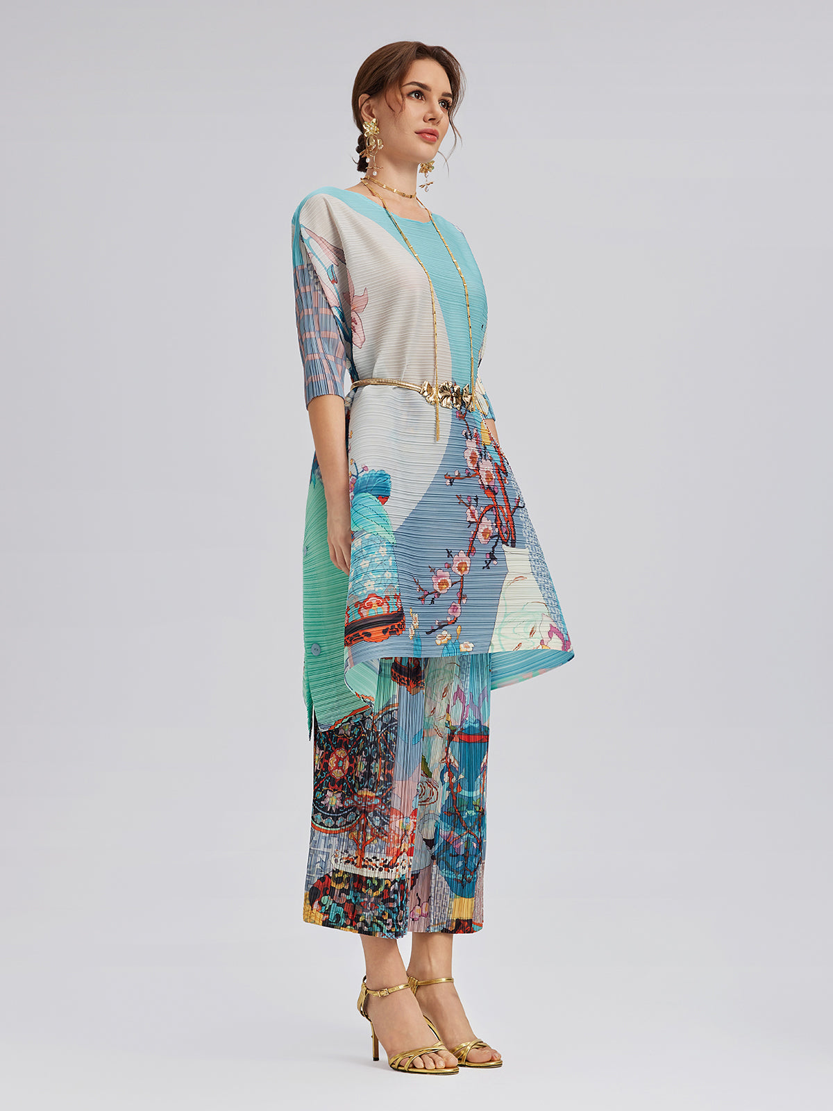 Artistic Print Pleated Set