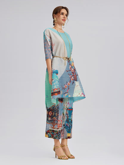 Artistic Print Pleated Set