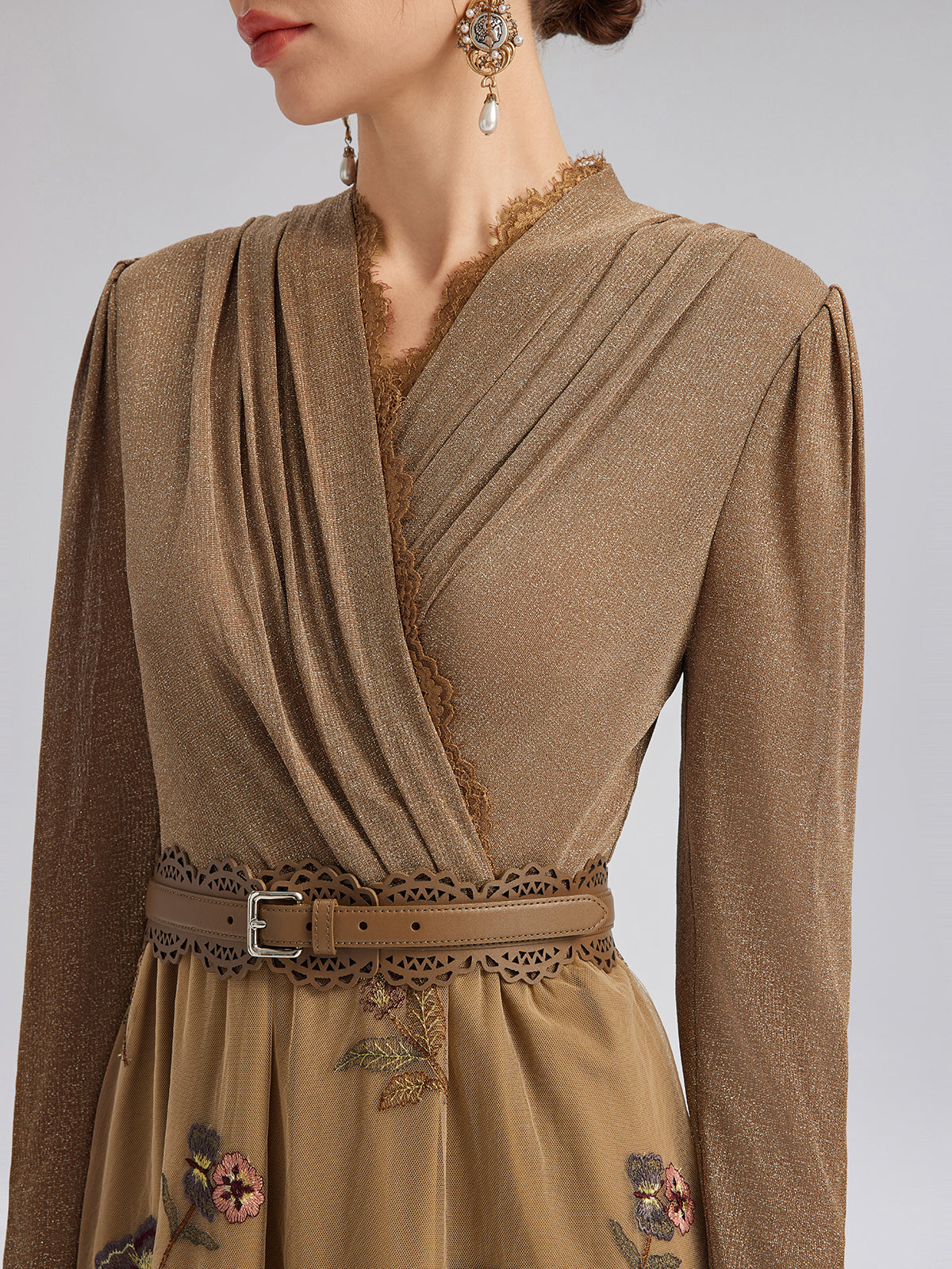 Knit & Tulle Embroidered Dress (Belt Included)