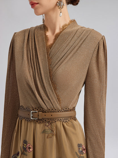 Knit & Tulle Embroidered Dress (Belt Included)