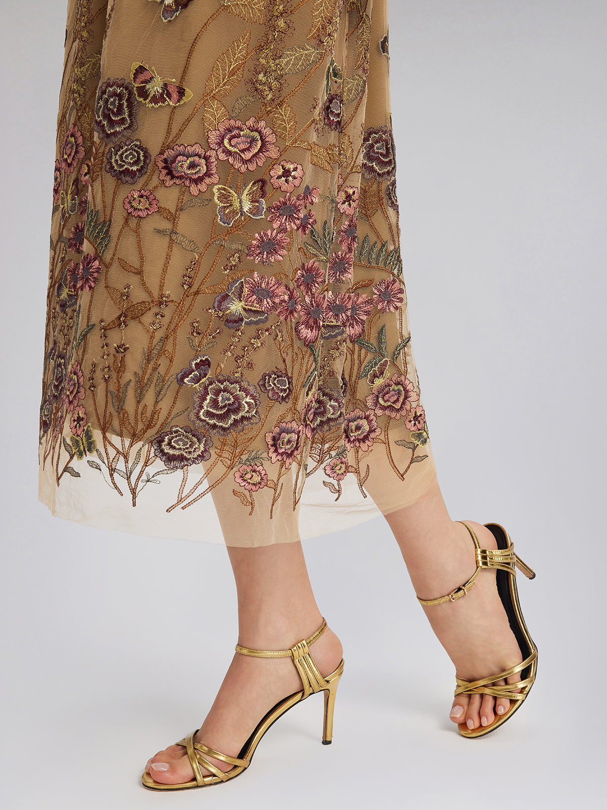 Knit & Tulle Embroidered Dress (Belt Included)