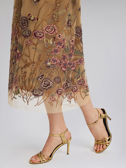 Knit & Tulle Embroidered Dress (Belt Included)