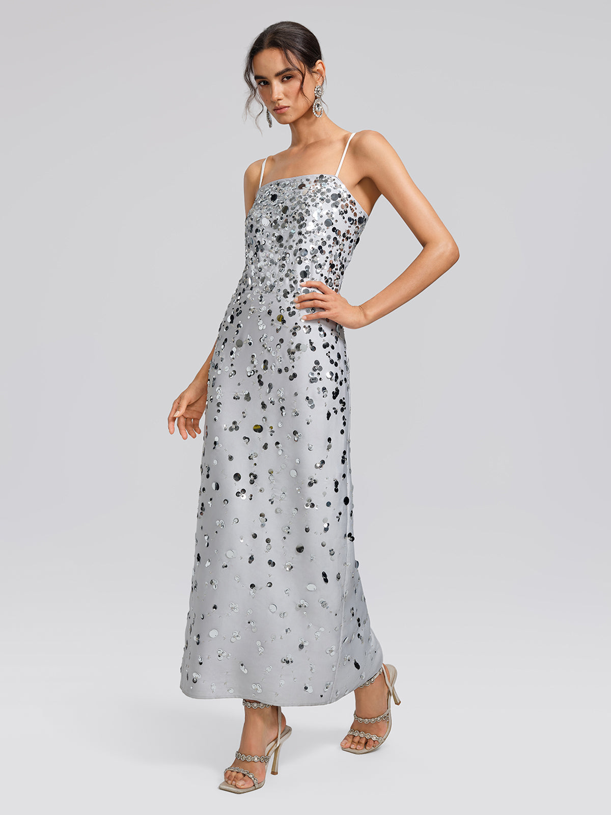 Gradient Sequin Dress & Shawl Set