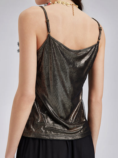 Metallic Knit & Lace Beaded Camisole