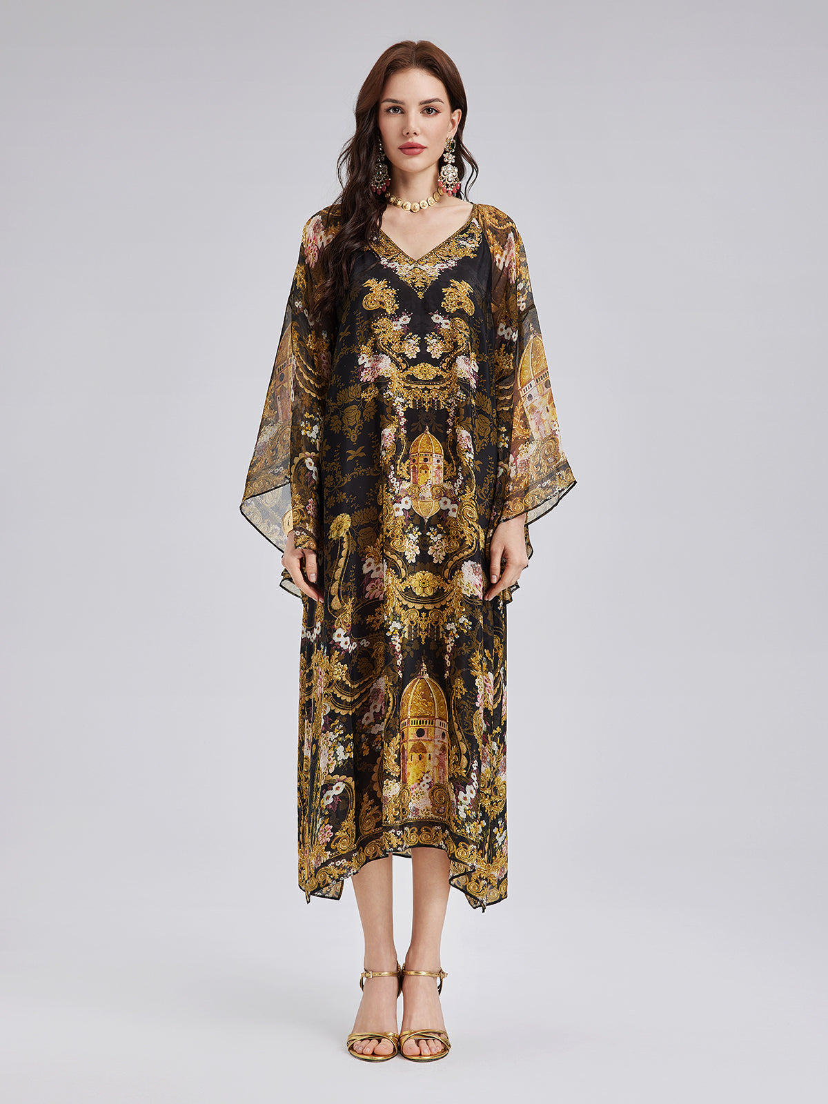 Baroque-Print Silk Dress