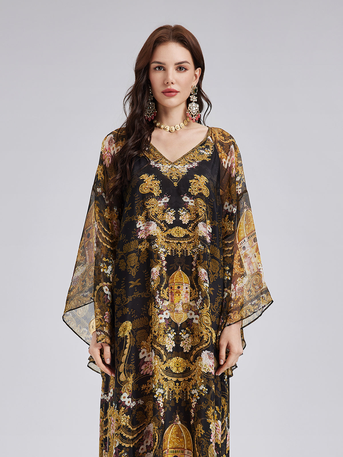 Baroque-Print Silk Dress