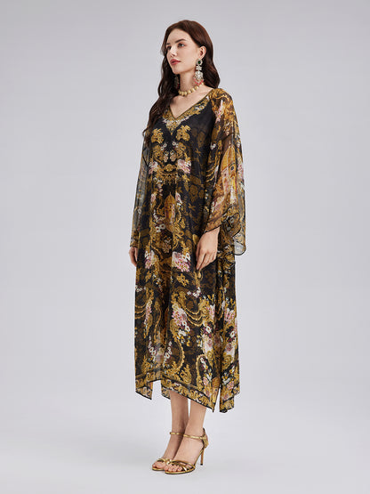 Baroque-Print Silk Dress