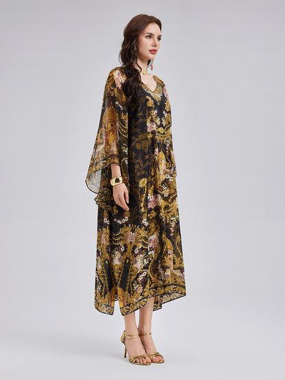 Baroque-Print Silk Dress