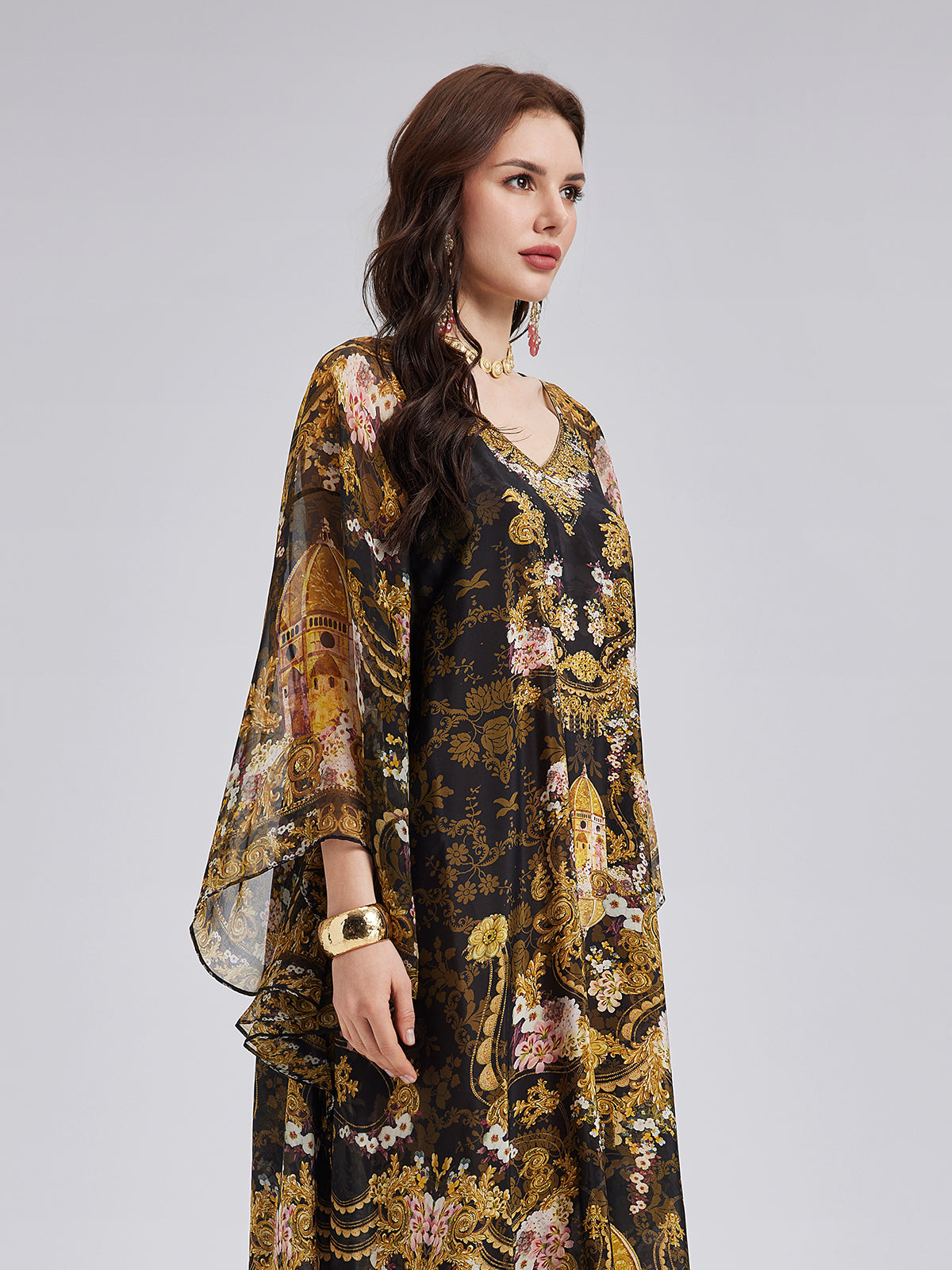 Baroque-Print Silk Dress