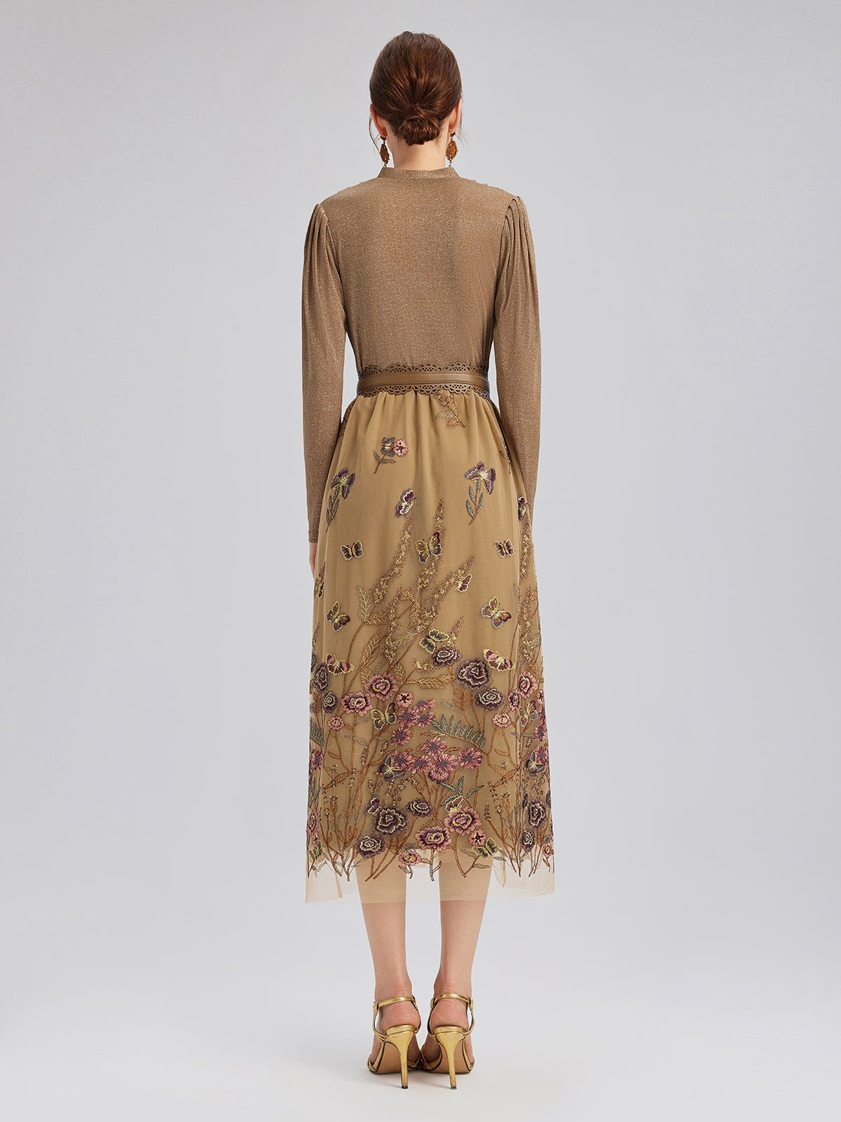 Knit & Tulle Embroidered Dress (Belt Included)