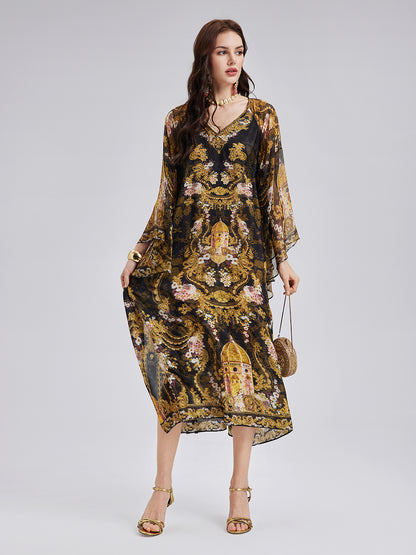 Baroque-Print Silk Dress