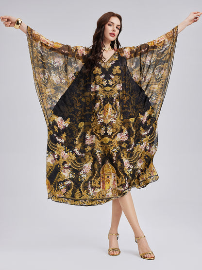 Baroque-Print Silk Dress