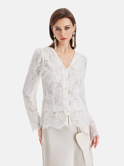 Luxurious Baroque V-Neck Lace Top