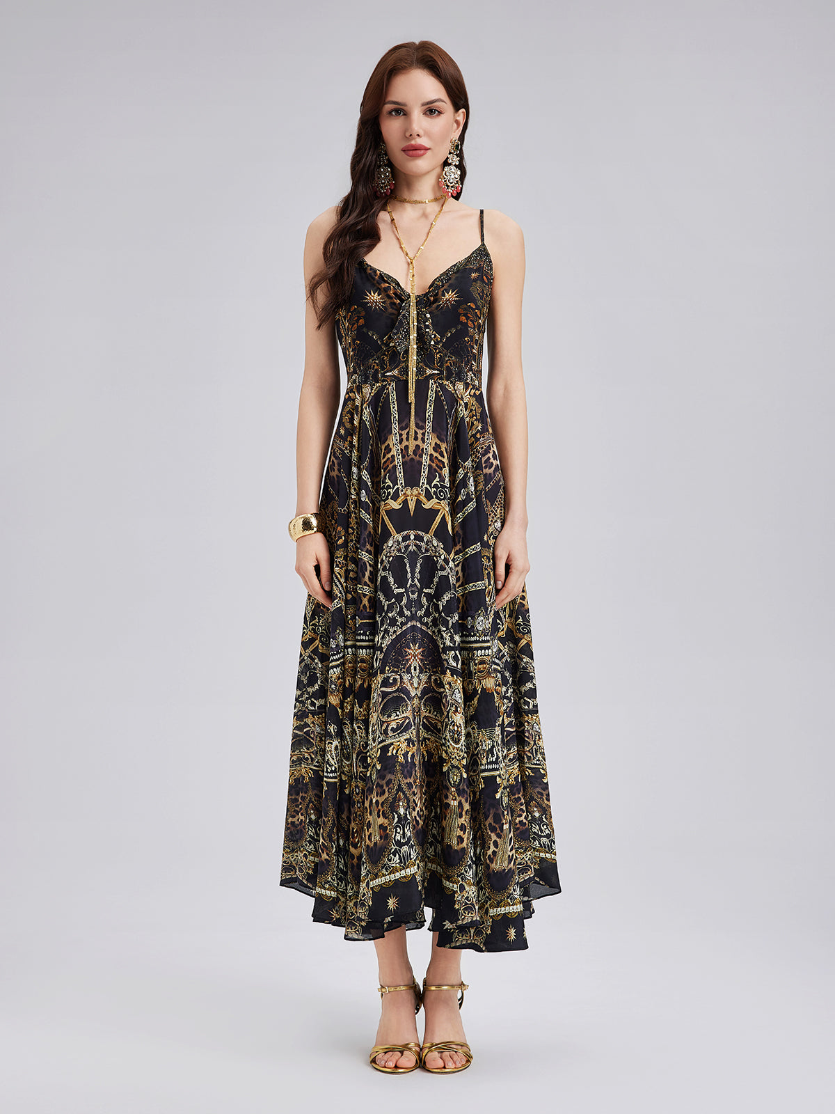 Baroque Print Silk Slip Dress