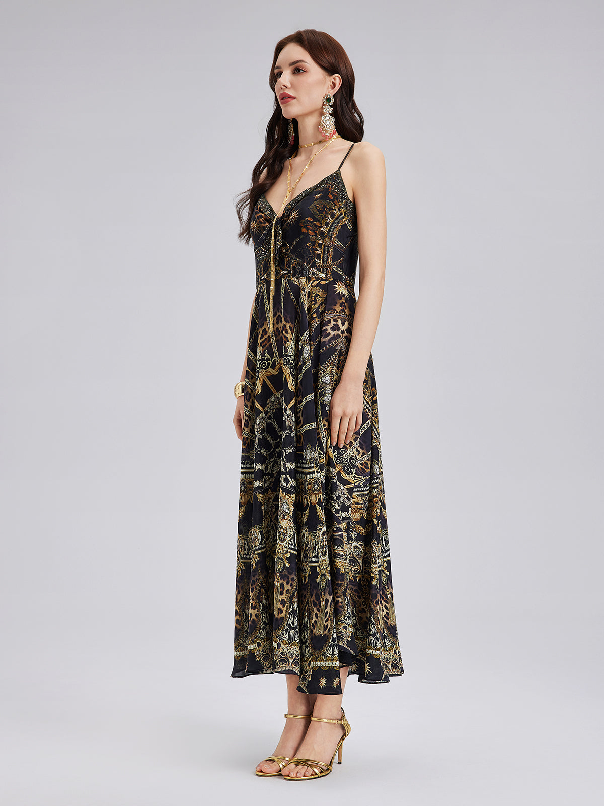 Baroque Print Silk Slip Dress