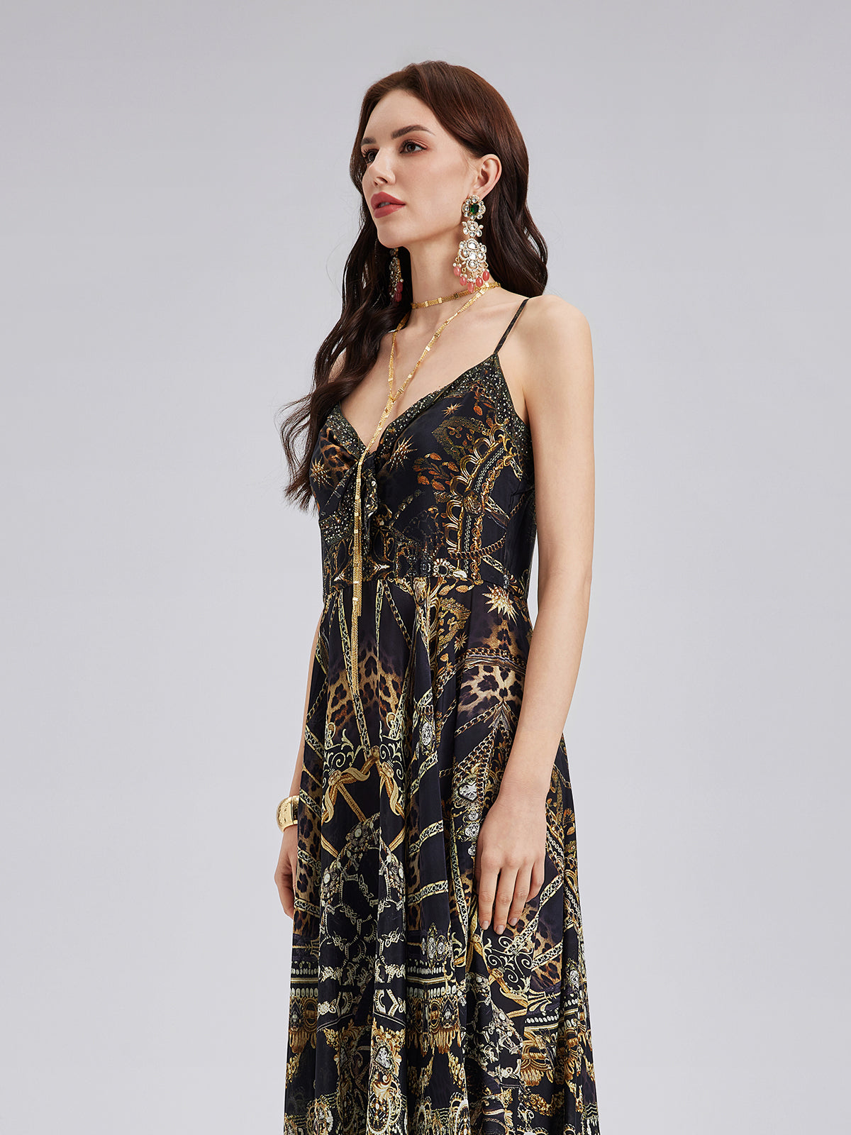 Baroque Print Silk Slip Dress