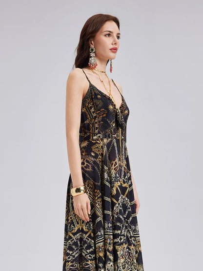 Baroque Print Silk Slip Dress