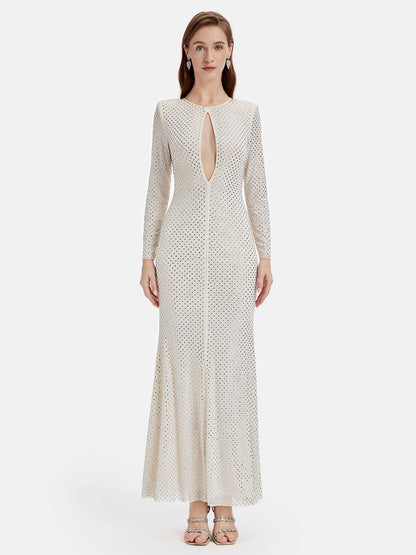 Long Sleeve Rhinestone-embellished Maxi Dress