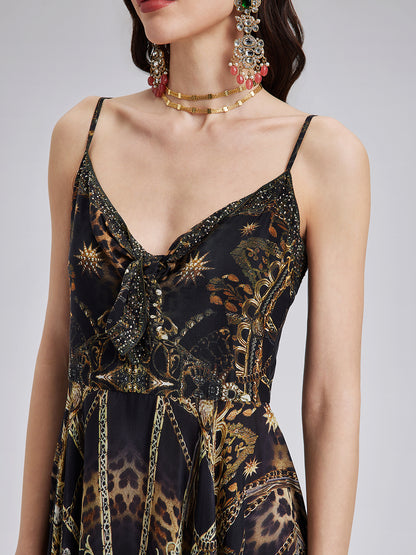 Baroque Print Silk Slip Dress