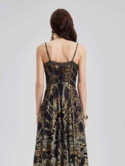 Baroque Print Silk Slip Dress