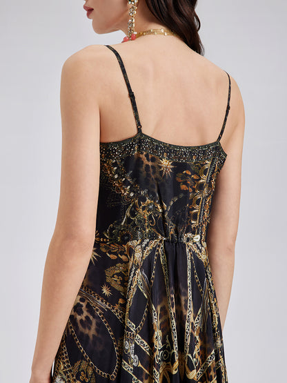 Baroque Print Silk Slip Dress