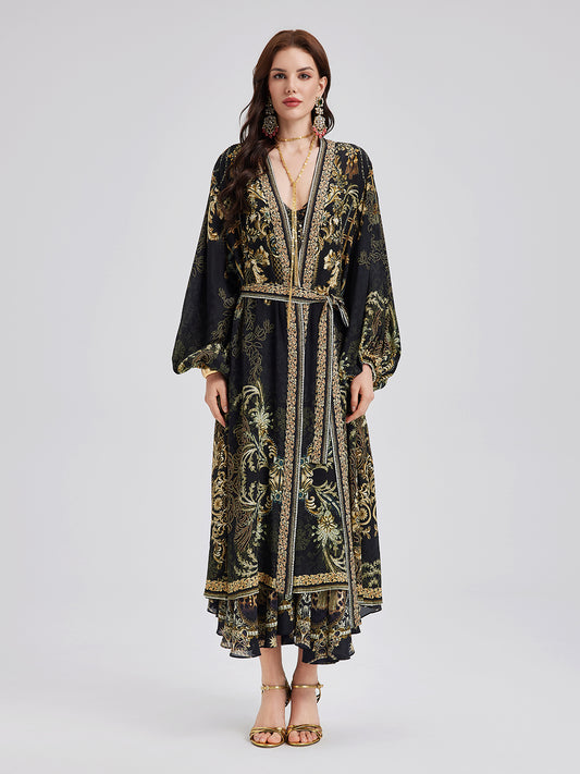 Baroque Print Silk Long Coat