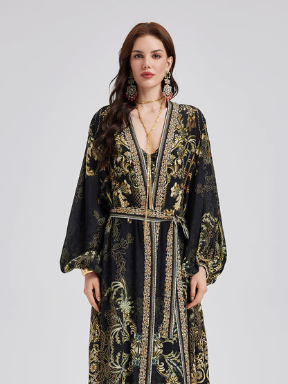 Baroque Print Silk Long Coat