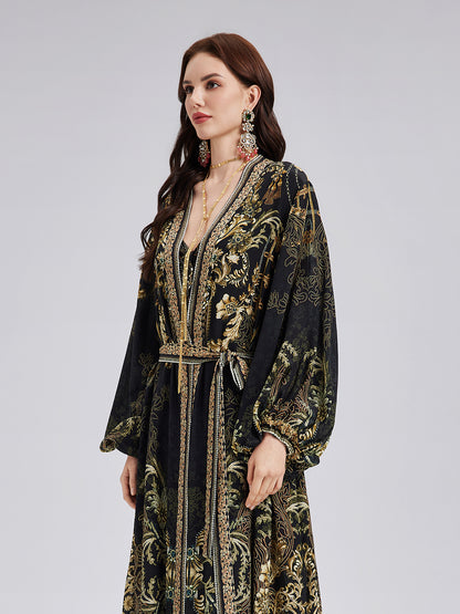 Baroque Print Silk Long Coat