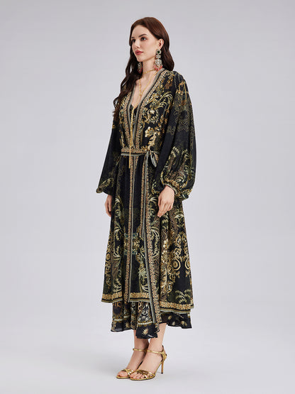 Baroque Print Silk Long Coat