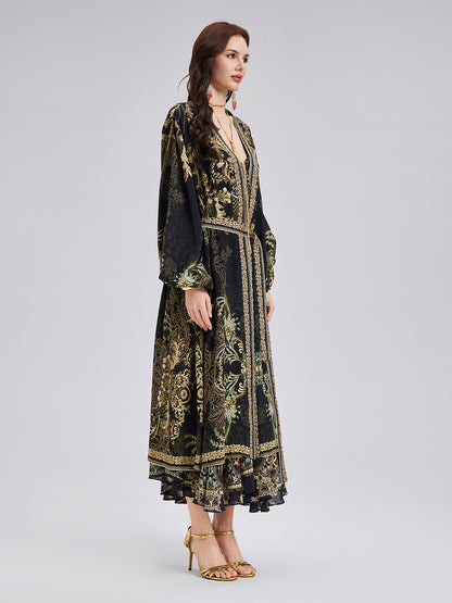 Baroque Print Silk Long Coat