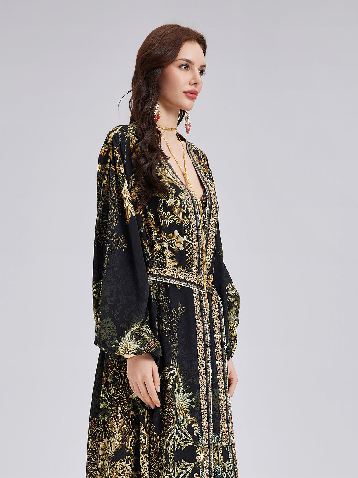 Baroque Print Silk Long Coat