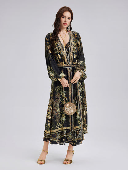 Baroque Print Silk Long Coat