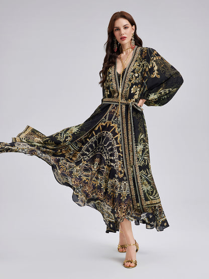 Baroque Print Silk Long Coat