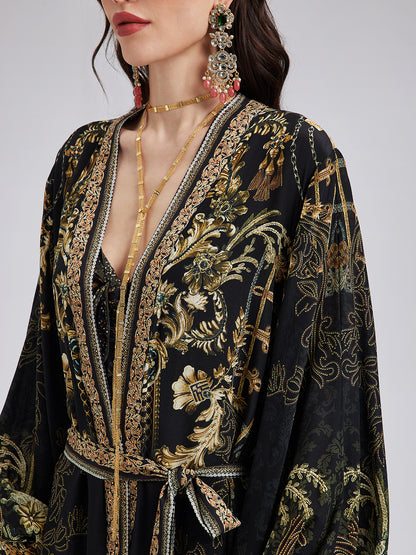 Baroque Print Silk Long Coat