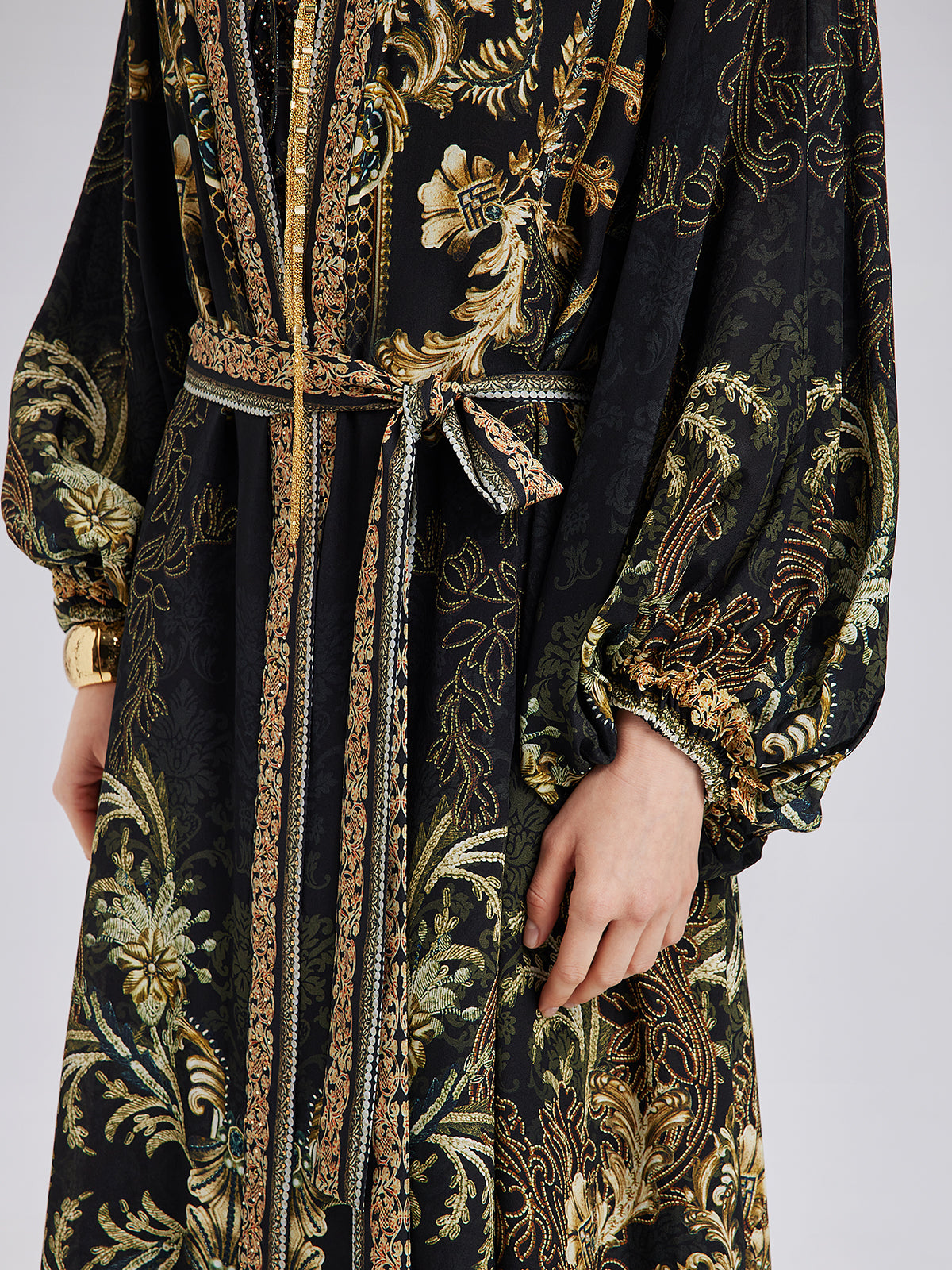 Baroque Print Silk Long Coat