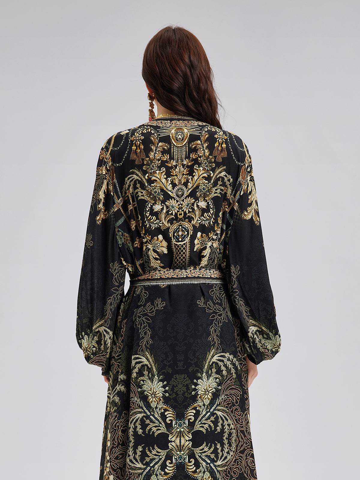 Baroque Print Silk Long Coat