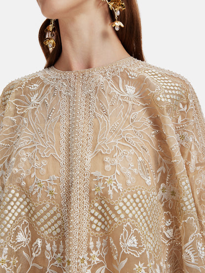 Mulberry Silk Embroidered Beaded Luxe Blouse